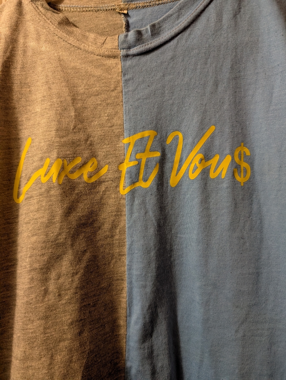 Men’s 2XL Colorblock Graphic T-Shirt Blue Gray “Luce Et Vous” Streetwear Tee - Picture 3 of 8
